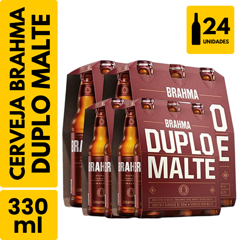 Cerveja Brahma Duplo Malte Long Neck (330ml) - Pack com 24