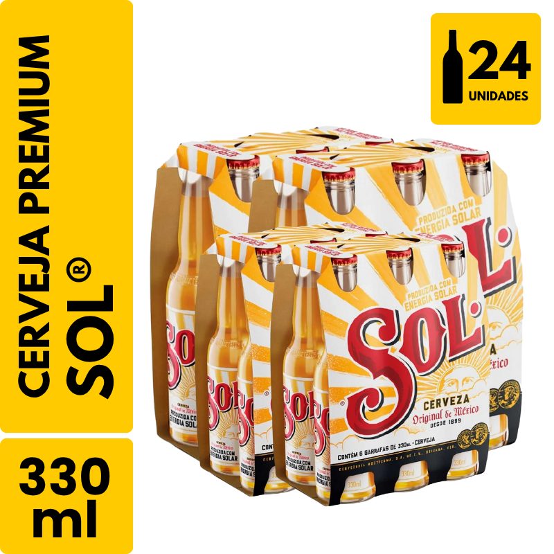 Cerveja Sol Long Neck (330ml) - Pack com 24