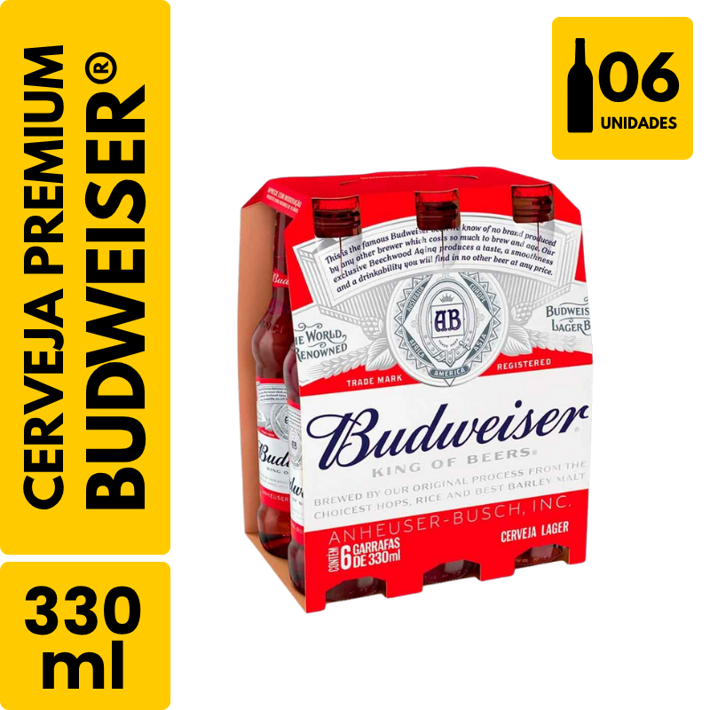 Cerveja Budweiser Long Neck (330ml) - Pack com 6