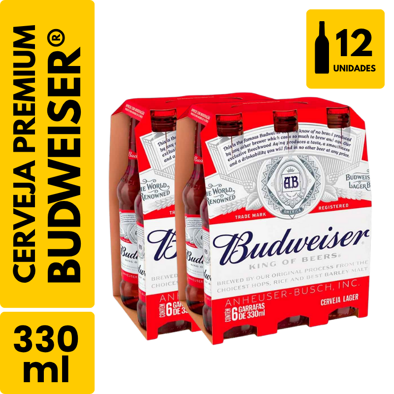 Cerveja Budweiser Long Neck (330ml) - Pack com 12