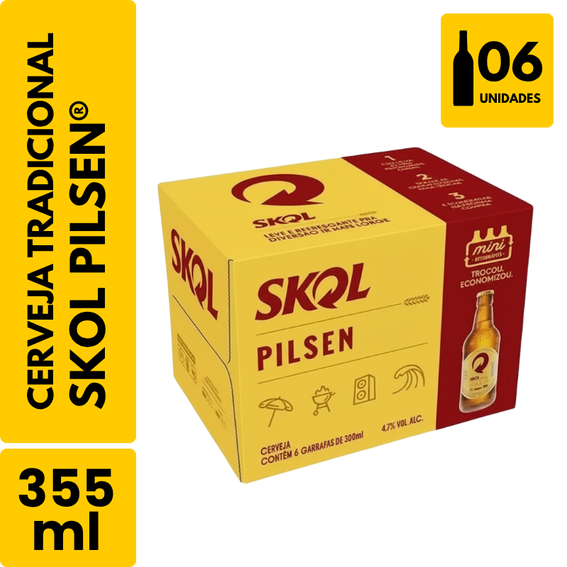 Cerveja Skol Long Neck (300ml) - Pack com 6