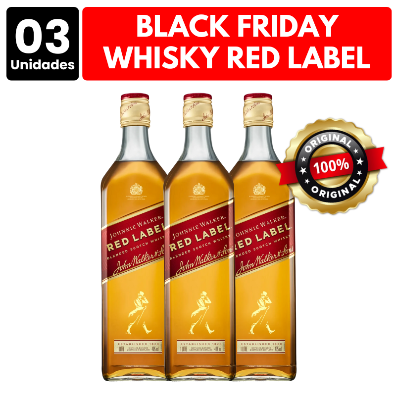 [ATACADO] 3x Whisky Johnnie Walker Red Label (1000ml)