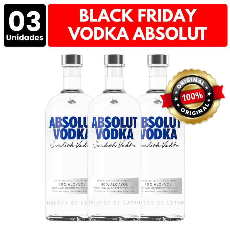 [ATACADO] 3x Vodka Absolut (1000ml)
