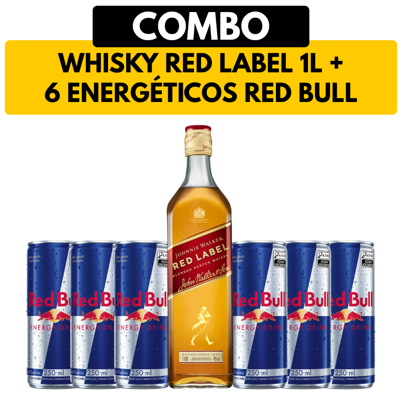 [COMBO] 1 Whisky Johnnie Walker Red Label 1L + 6 Energéticos Red Bull