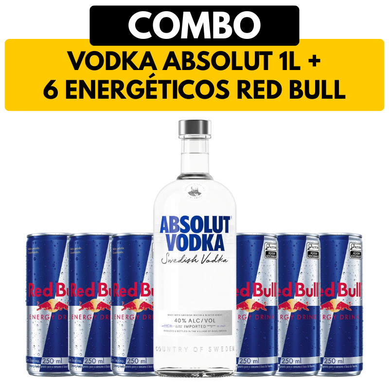 [COMBO] 1 Vodka Absolut 1L + 6 Energéticos Red Bull