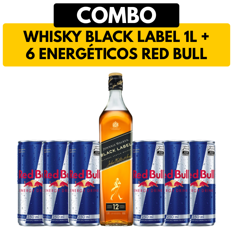 [COMBO] 1 Whisky Johnnie Walker Black Label 1L + 6 Energéticos Red Bull