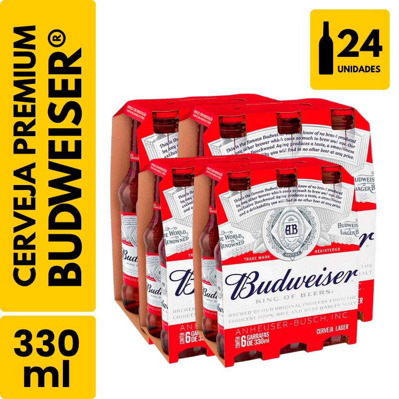 Cerveja Budweiser Long Neck (330ml) - Pack com 24