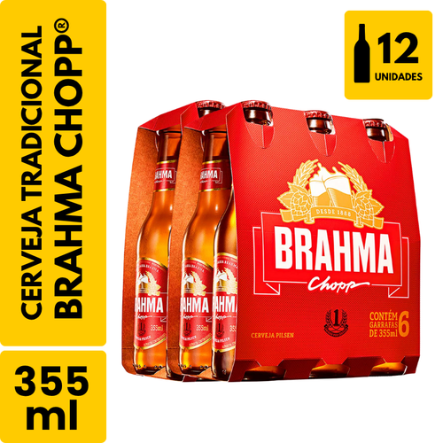 Cerveja Brahma Chopp Long Neck (355ml) - Pack com 12