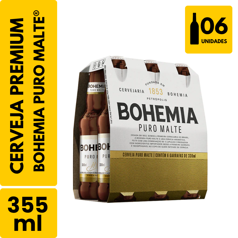 Cerveja Bohemia Puro Malte Long Neck (330ml) - Pack com 6