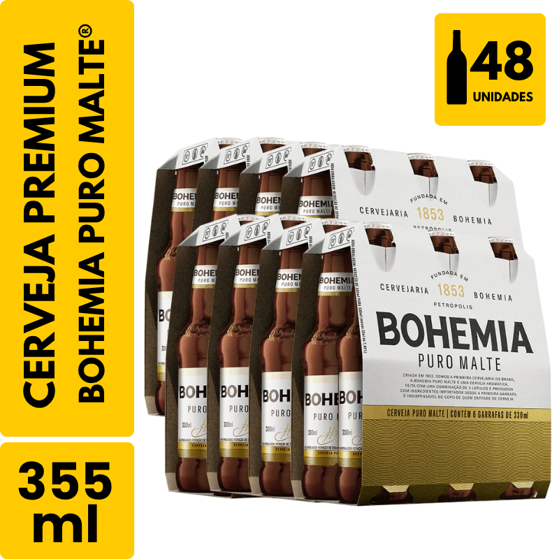 Cerveja Bohemia Puro Malte Long Neck (330ml) - Pack com 48