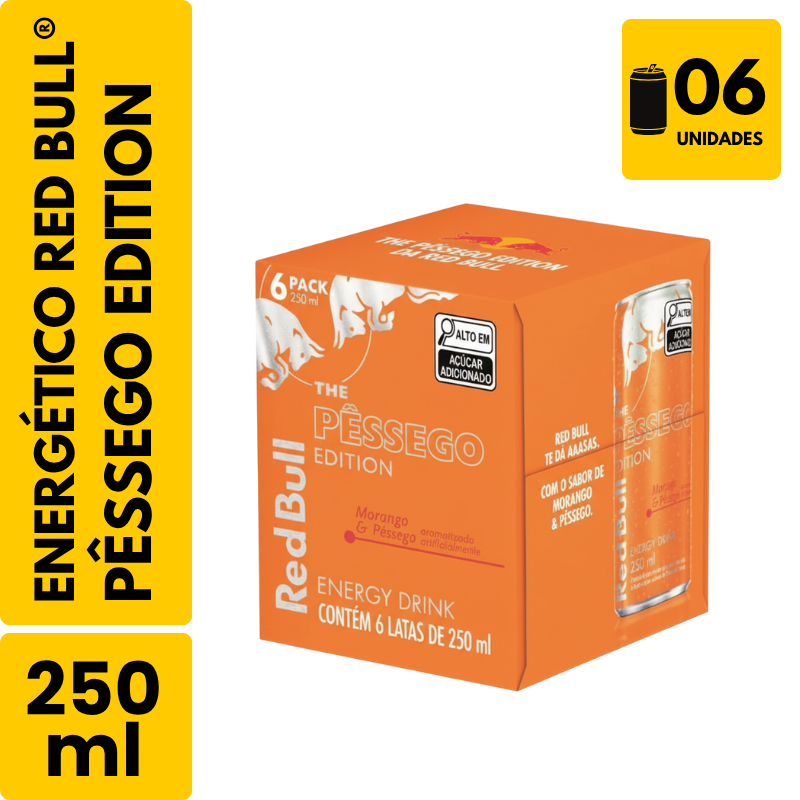 Energético Red Bull Pêssego Edition (250ml) - Pack com 6