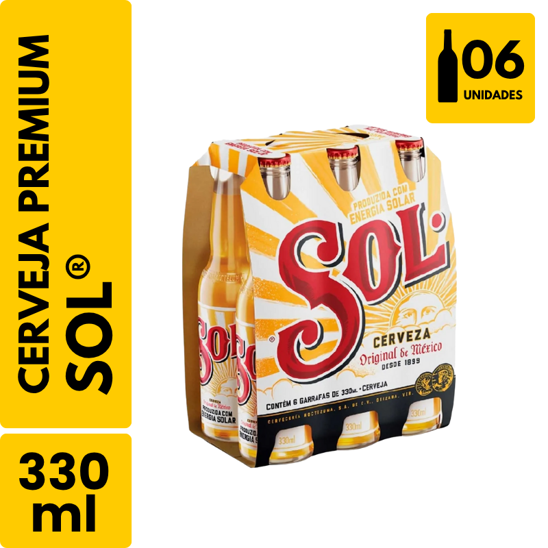 Cerveja Sol Long Neck (330ml) - Pack com 6